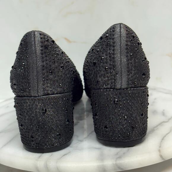 Adrienne Vittadini Fiona Pump Heels Woman 8 Black Beaded Block Heel‎ Pointed Toe - Picture 6 of 14
